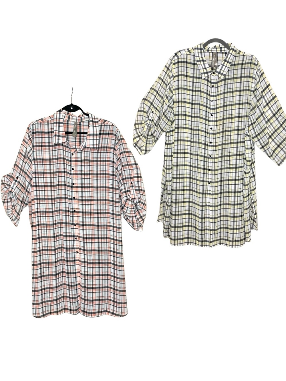 Penningtons 2 Plaid Button-Front Tunic Shirt Dress SET Sz 4X Flowy Tab Sleeve